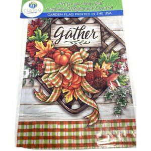 Gather Fall Garden Flag Pumpkin Leaf Basket Plaid Thanksgiving Farm Rustic Decor